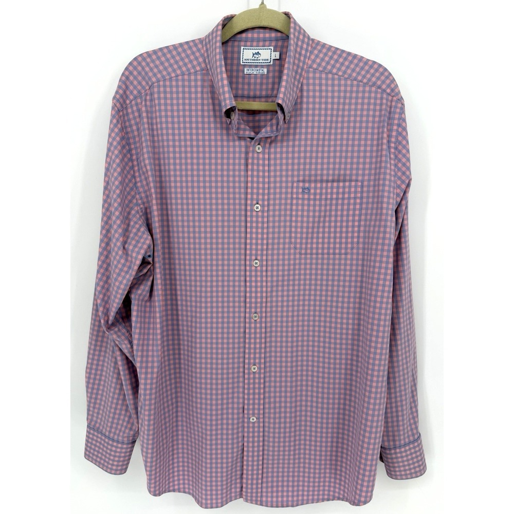 Southern Tide Intercoastal‎ Plaid Check Button Down Shirt Men's L Nylon/Spandex